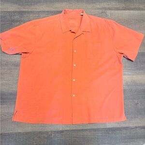 Tommy Bahama Short Sleeve Silk Button Up Collar Shirt Embossed Coral XXL